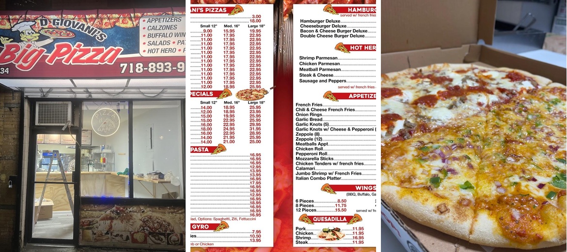 D'Giovanis Big Pizza Menu